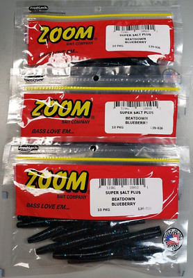 3 -Zoom 139-026 3-1/4'' Super Salt Plus, BEATDOWN NED Bait  Blueberry 10CT 3 Pack