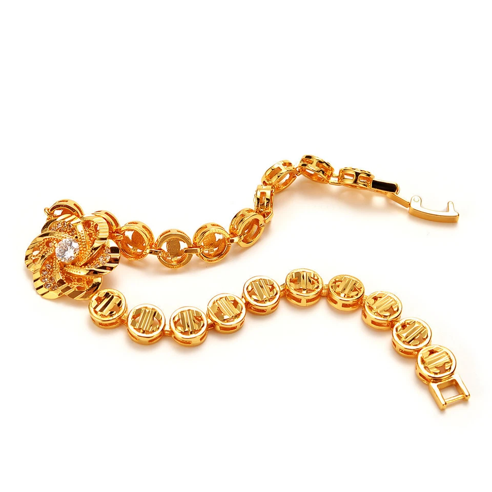 Pulseira GP elegante flor zircão 24K TAILANDÊS BAHT OURO AMARELO - Imagem 2 de 4