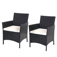 2Er-Set Poly-Rattan Gartensessel Hamar, Korbsessel, Anthrazit, Kissen Creme