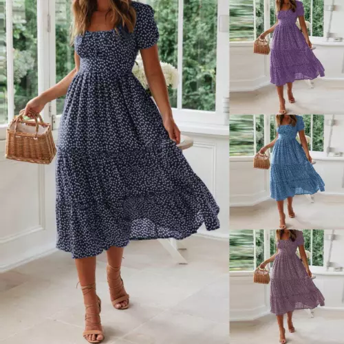 Langes Maxi-Strandkleid Damen Sommer Boho Damen Abend Party Blumen Sommerkleid - Bild 8 von 17