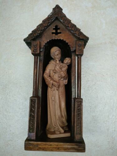 Sant'Antonio in Cappellina, Legno  intagliato a mano h 19,5 cm. Vintage - Foto 1 di 12