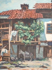 1983 landscape house oil painting signed