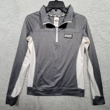 PINK Ultimate Jacket Womens Small Pink White Long Sleeve 1/2 Zip VS