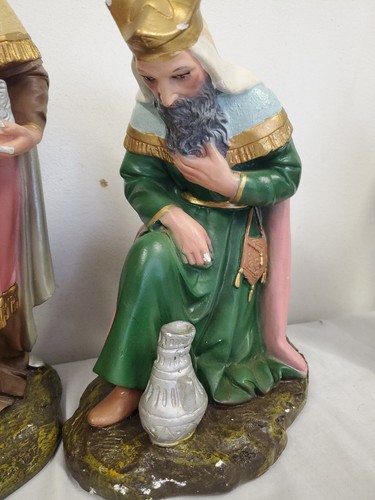 VINTAGE LARGE NATIVITY FIGURES 3 WISEMEN KINGS 12" PLASTER CHALKWARE - Picture 4 of 13