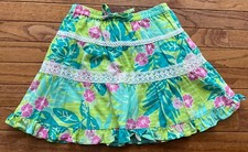 Vtg Lilly Pulitzer Skirt Girls Blue Green Pink White Lace Trim Drawstring Size 7