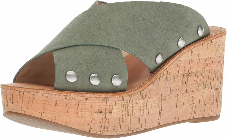 Sandalia de cuña con fondo de corcho OAHU para mujer, gamuza albahaca, 7,5 M nueva en caja Foto 2 de 4