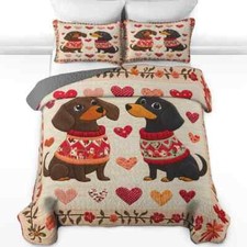 Custom Dachshund Couple Quilt Bedding Set, Dog Lover Quilt Bedding Pillowcase