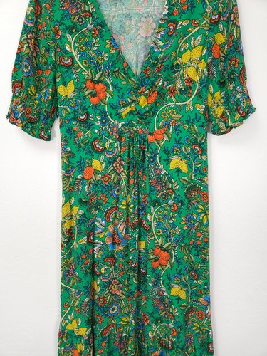 Boden Dress Size 10 P Green Tropical Floral Fruit Sienna Summer Tea Midi - Picture 4 of 10