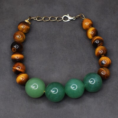 Round Shape 206.00 Cts Enhanced Emerald & Tiger Eye Beaded Bracelet AK 31 E506
