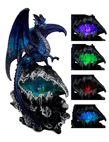 Ebros Aqua Dragon Fossil Cave Crystal Guardian LED Night Light