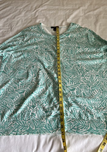 Land's End Women's 2X Long Sl Aqua & Ivory Button Up Cardigan Sweater - Pristine - Picture 8 of 8