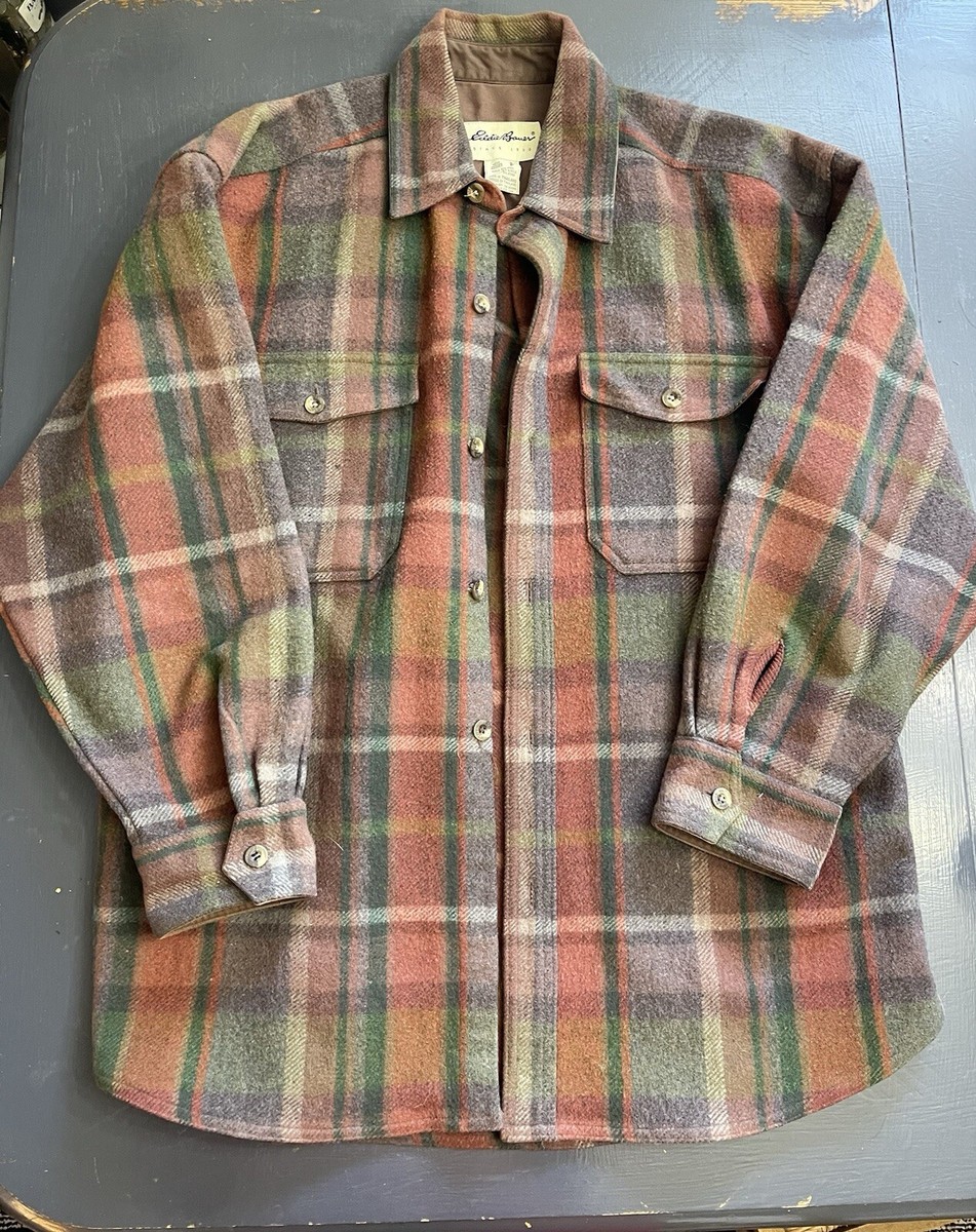 Eddie Bauer S M 80% Wool Plaid Jacket Long Sleeve VINTAGE | eBay