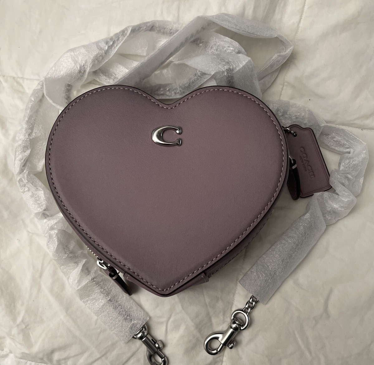 Coach heart crossbody 14 leather Silvery hyacinth purple