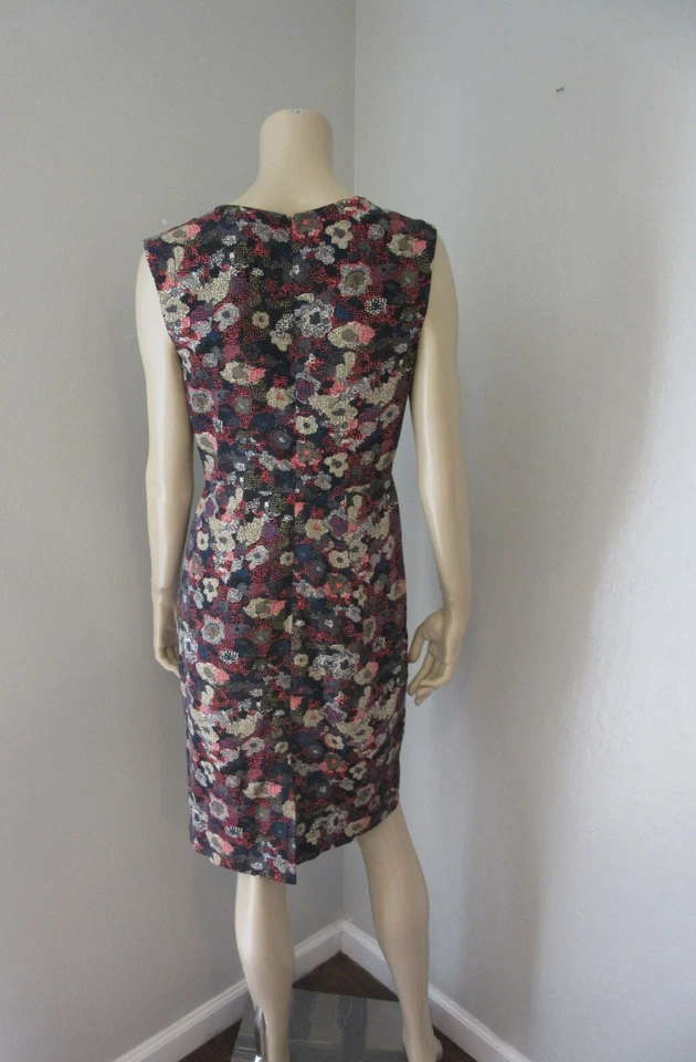 Vestido EVA FRANCO Multicolor Floral Amapolas Acanalado 6 Vintage Manga Corta BR51 Foto 4 de 4