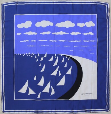 Rare Auth Made in France Jean Louis Scherrer Paris shades of blue vtg silk scarf