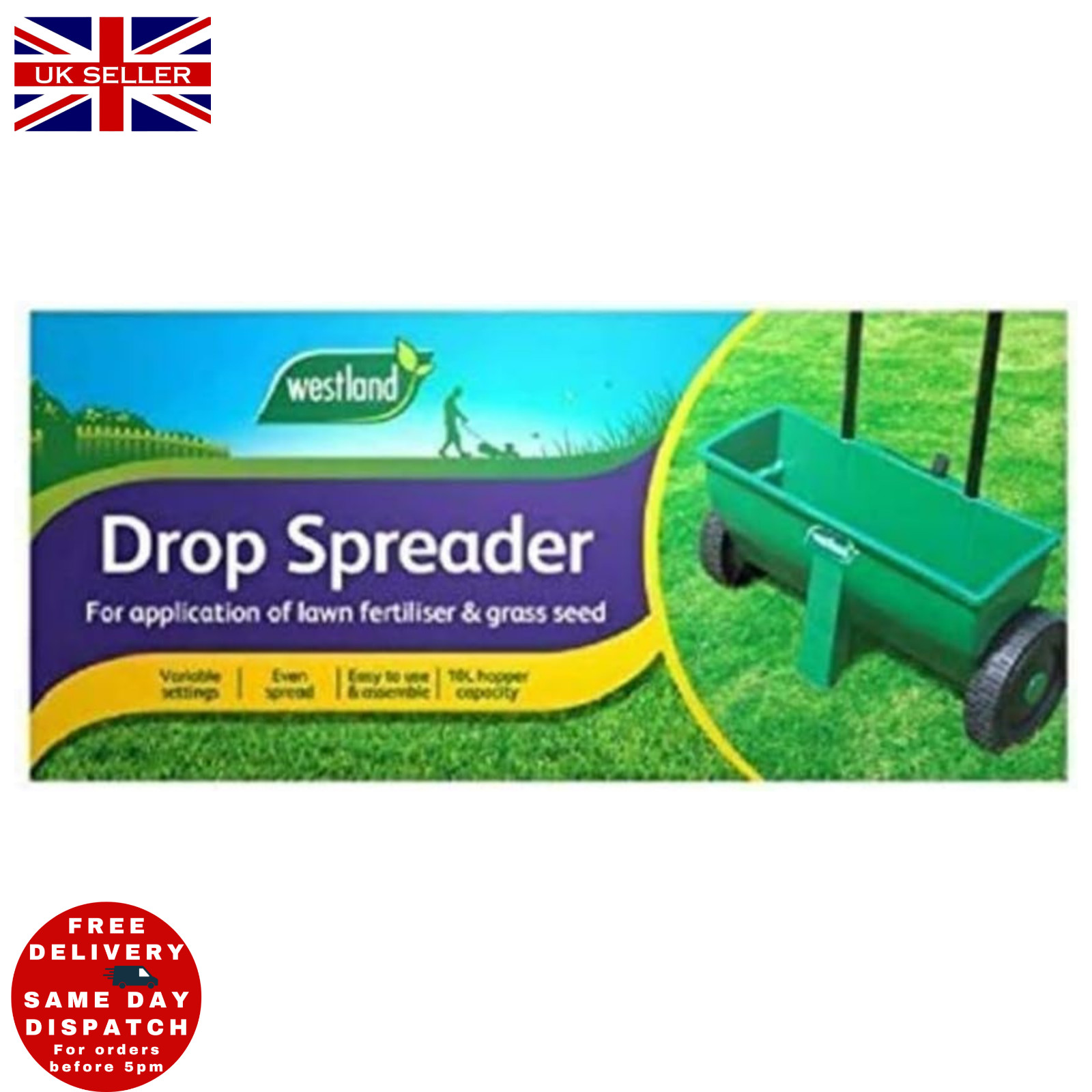 Westland Lawn Fertiliser Drop Spreader Push Along Wheeled Garden Seed Tool