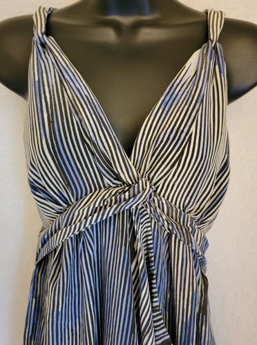 Banana Republic Womens Sundress Dress Size 4 Blue White Black Striped Silk - Picture 8 of 24