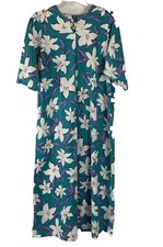 Vtg David Brown California House Coat M Dress Mumu Floral Retro Half Zip Read