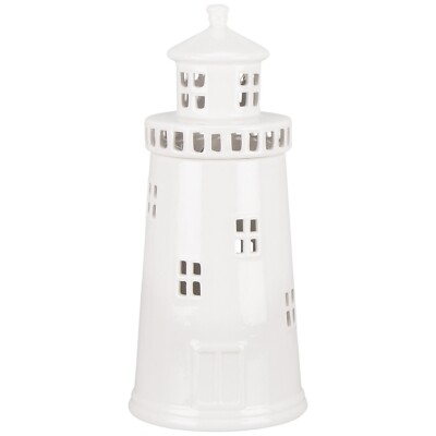 Keramik Leuchtturm Tischlampe weiß Schlafzimmer Büro Schreibtisch Nachtlicht Deko 34cm