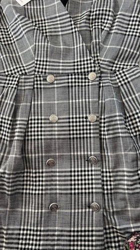 Zara BNWT black White Houndstooth Plaid Check Crossover Dress Jacket Frock M - Picture 5 of 10