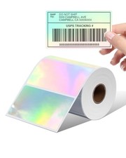Thermal Labels, 4" 2" Holographic Silver Self-Adhesive Sticker Label 4" x