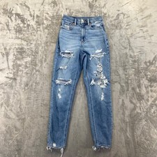 American Eagle Women's Curvy Mom Jeans Size 00 Blue Distressed Denim