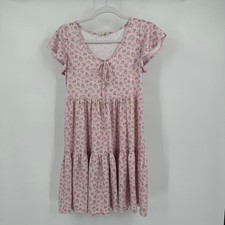 Womens Y2K Floral Dress Sz M Pink Coquette Cottagecore Soft Girl Tiered Feminine