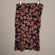 Sag Harbor Black Tropical Tulip Hem Midi Skirt Sz 18