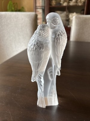 Lalique Crystal Eternal Love Two Parakeets Birds Sculpture Deux