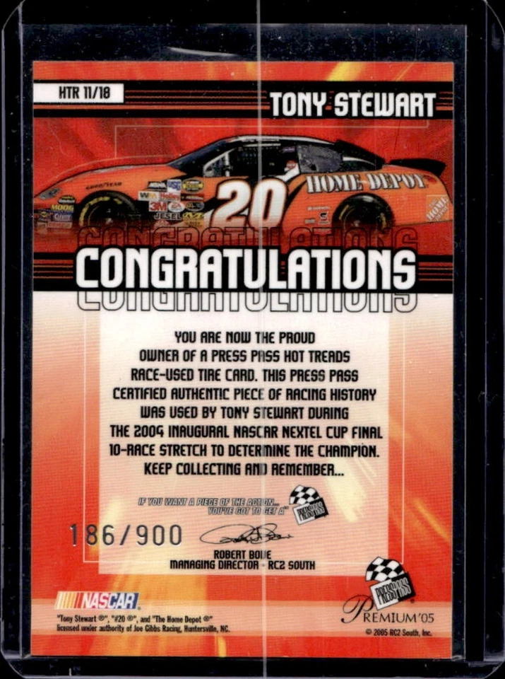 2005 Press Pass Premium Tony Stewart Hot Treads Race Used Tire #186/900 - Image 2 of 2