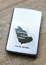 Vintage 1990 Zippo Saudi Arabia Map Dhahran Riyadh, Jeddah US MILITARY FREE SHIP