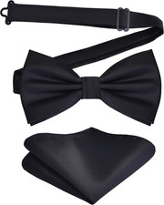 Mens Solid Color Double Fold Pre-tied Bow Tie and Pocket Square Set