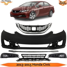 Front Bumper Cover Paintable & Grille Assembly Kit For 2013-2015 Honda Civic