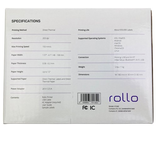 Rollo X1040 Wireless Thermal Label Printer WiFi USB AirPrint - Open Box Tested - Picture 4 of 6