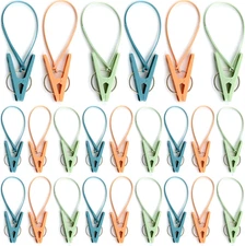 24 Pack Multicolor Clothes Pins with Rope Clips Windproof Laundry Hanging Clips
