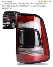 LED Tail Light Black Cover with Blind Spot Compatible With 2019-2023 Dodge Ra...