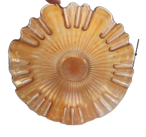 VINTAGE CARNIVAL GLASS BOWL MARIGOLD RUFFLED DISH COLLECTIBLE GLASSWARE - Picture 7 of 10