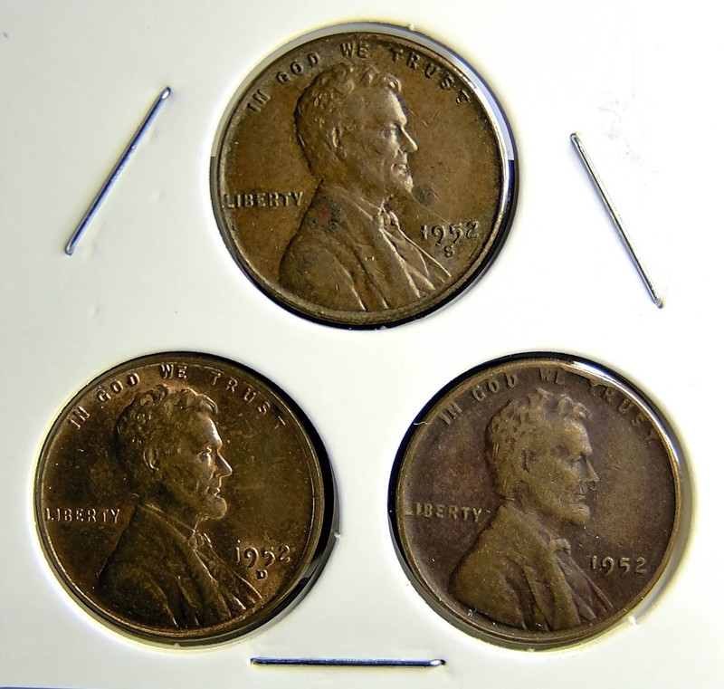 1952-P 1952-D 1952-S  Lincoln Wheat Copper Penny Cent - 3 Coin Set [USP-334]