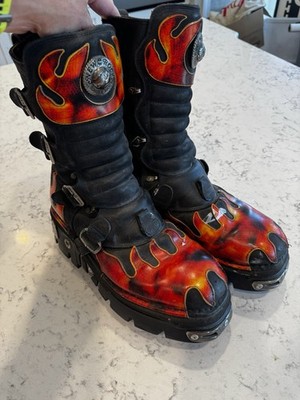 New Rock 591 Reactor Red Flame Boots Leather Goth Punk Biker size 46