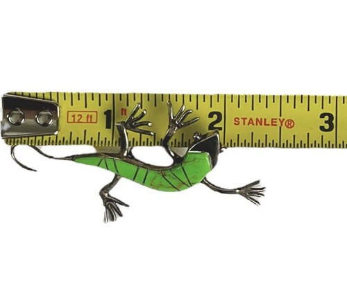 Vintage Sterling Silver Lizard Gecko Pin Brooch Green Gemstone Inlay - Picture 5 of 6
