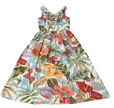 Vintage 80s Hawaiian Floral Print Flowers Sleeveless Button Front Dress Medium