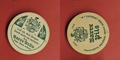 Barre-Bräu Lübbecke Laß ab vom Sorgen Brauerei Bierdeckel Bier