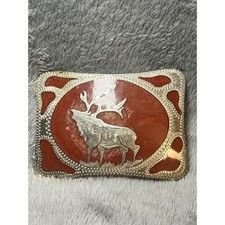 Handcrafted Silver  Copper Elk Belt Buckle 4" Western Wildlife Design