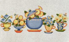 Melissa Shirley Hand Painted Needlepoint Canvas "Teacup Garden"-Guide 20 1/2"