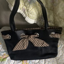 Longaberger Homestead Black Small Tote Bag Gingham Bow Liner Handbag Purse