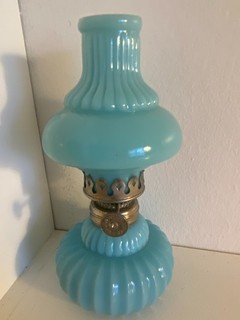 Antique Scarce NO RESERVE 1890s Miniature oil lamp Blue Milk Glass P&A Acorn