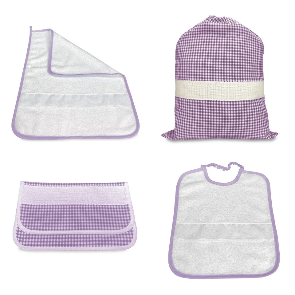 PÉPINIÈRE SET 4 pièces dans le SAC et une SERVIETTE, SAC à CARREAUX FILS TEINTS - Photo 4/4