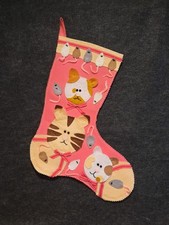 Handmade Felt Christmas Stocking Featuring Cats And Mice. New. 18" T X 14" W