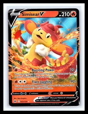   Pokemon TCG | Simisear V # 022/159 Holo | Crown Zenith 2023 |