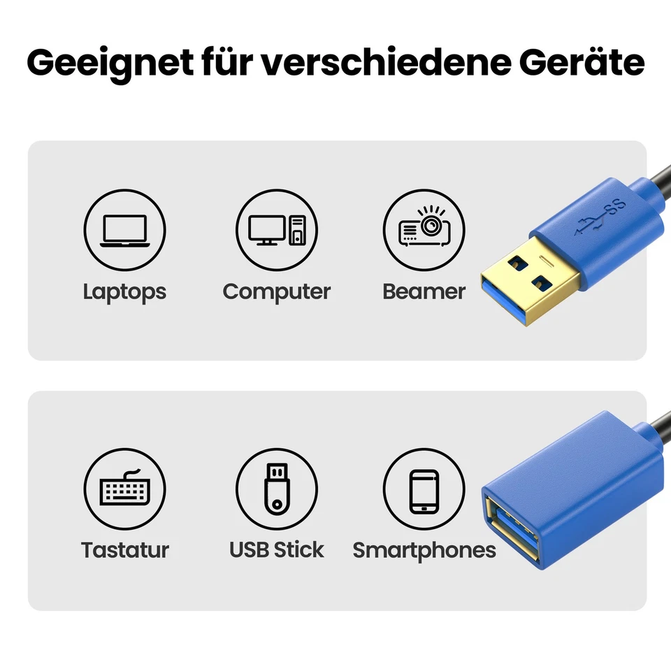 USB Verlängerungskabel Verlängerung USB 2.0 und 3.0 A Stecker zu USB A Buchse - Bild 3 von 4
